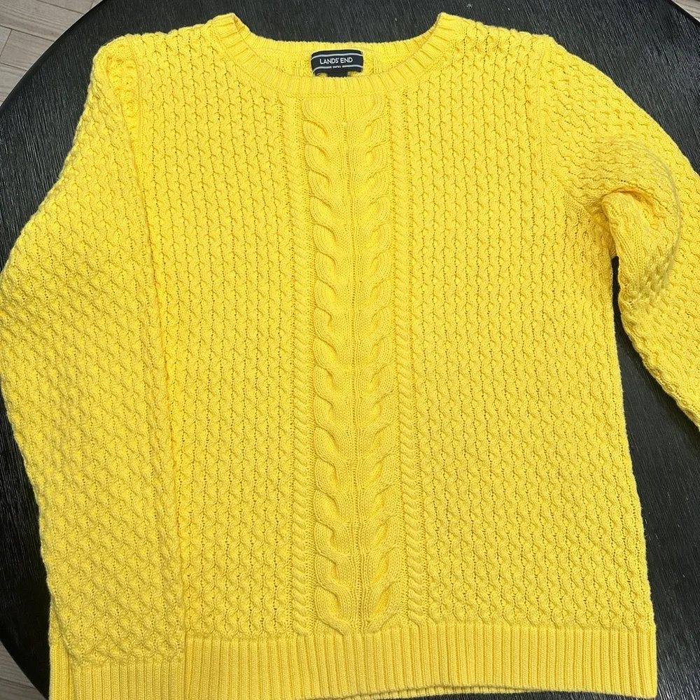 Lands' End Women's Vibrant Yellow Cable Knit Sweater - Picture 1 of 4